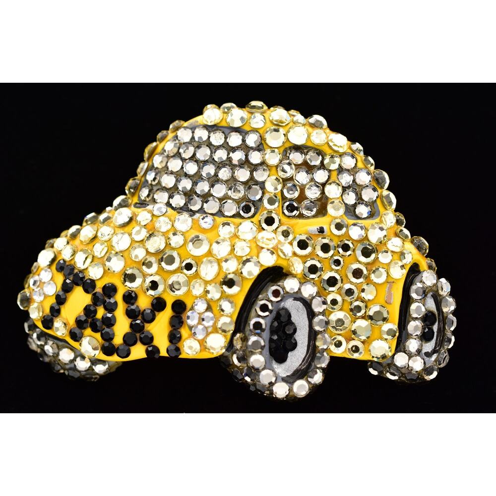 Katrina Vintage Yellow Taxi Cab Rhinestone Crystal Pin Brooch Signed 1980s BinAC